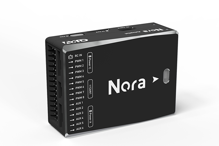 CUAV Nora autopilot cube resting on its base with connectors visible along the sides.