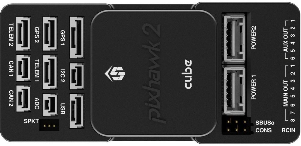 CubePilot Cube Black autopilot module seated on its carrier board with exposed connectors.