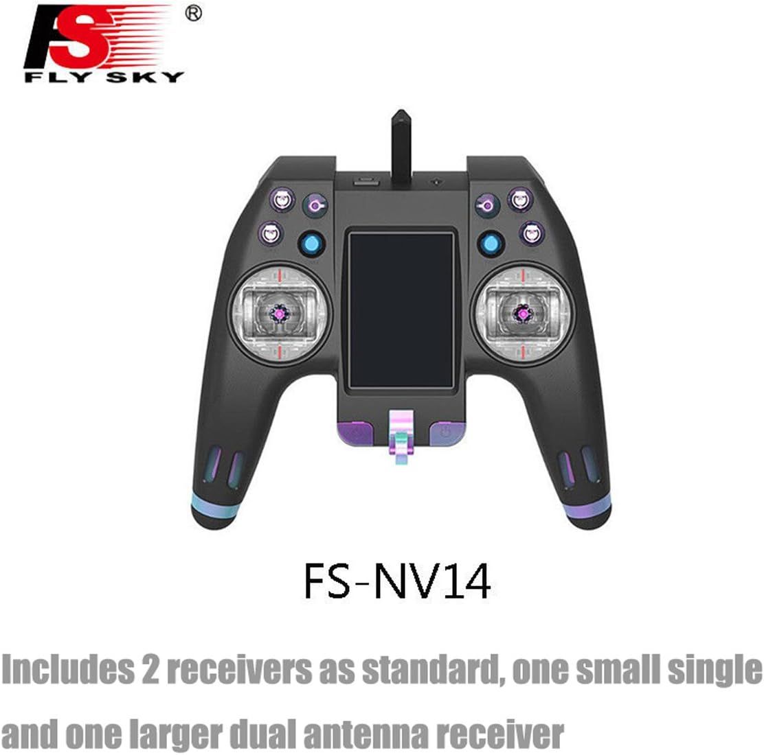 Front view of the Flysky NV14 Nirvana radio transmitter highlighting its controls and display.
