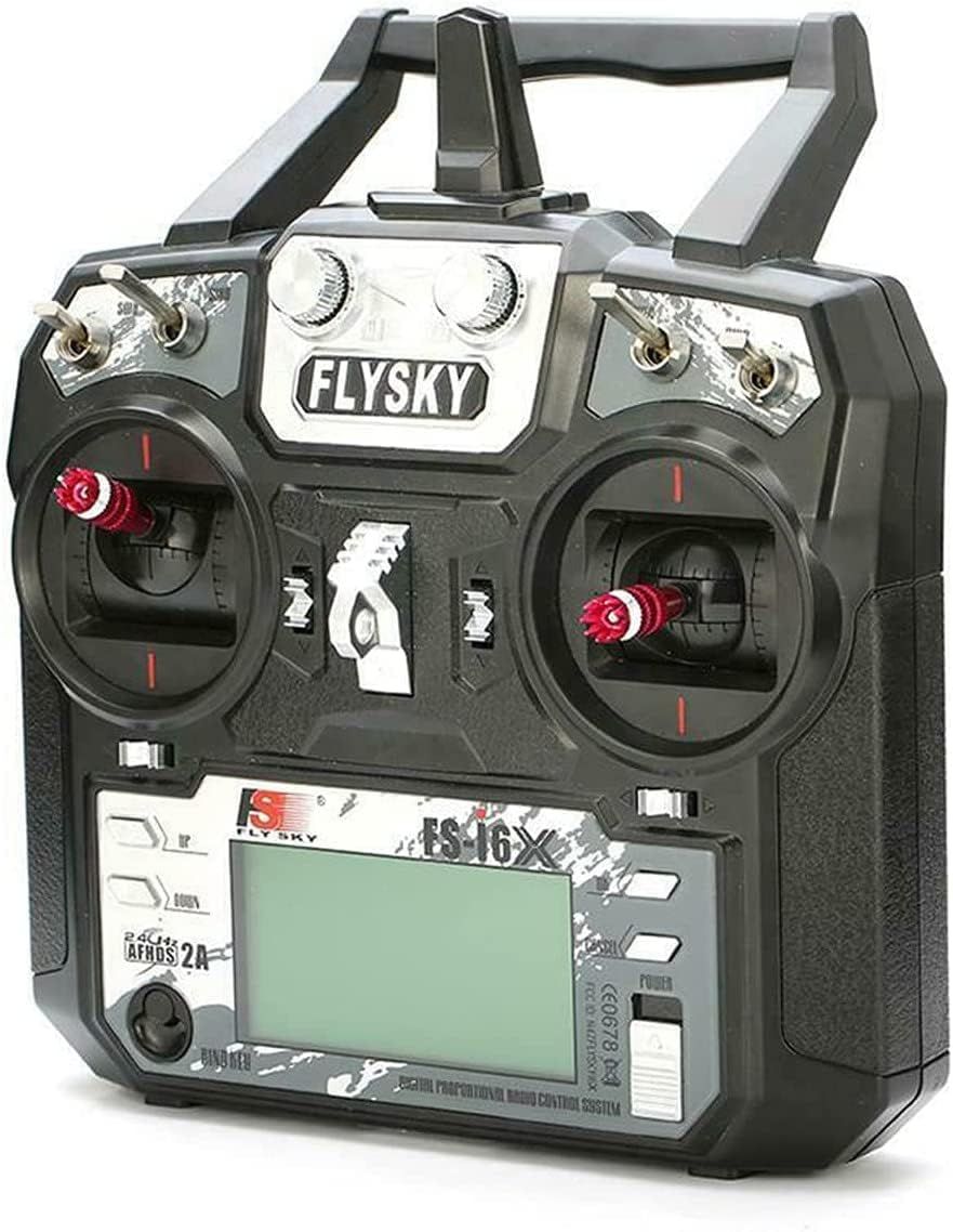 Front view of the Flysky PA01 radio transmitter highlighting its controls and display.