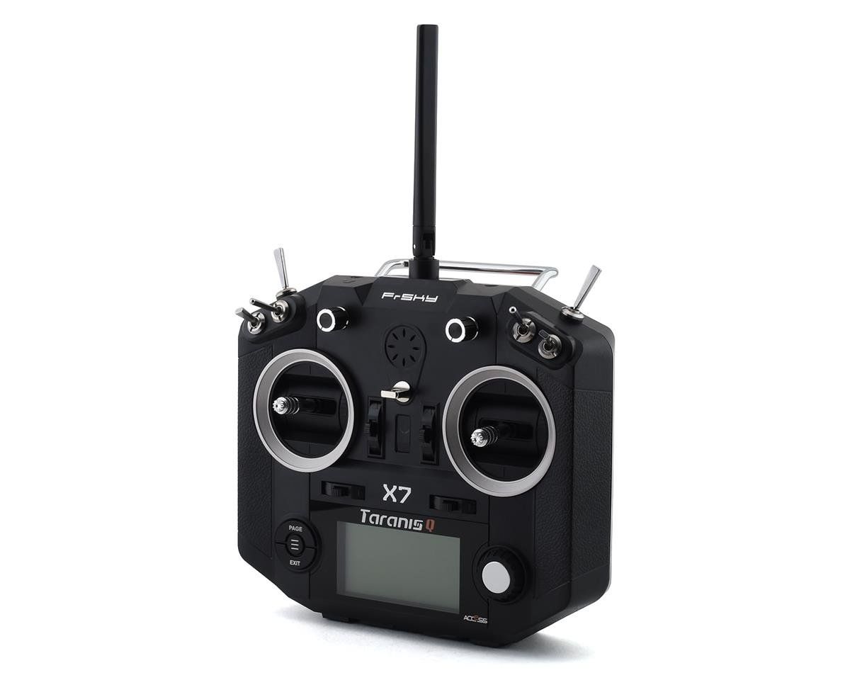 Front view of the FrSky QX7 ACCESS Series radio transmitter highlighting its controls and display.