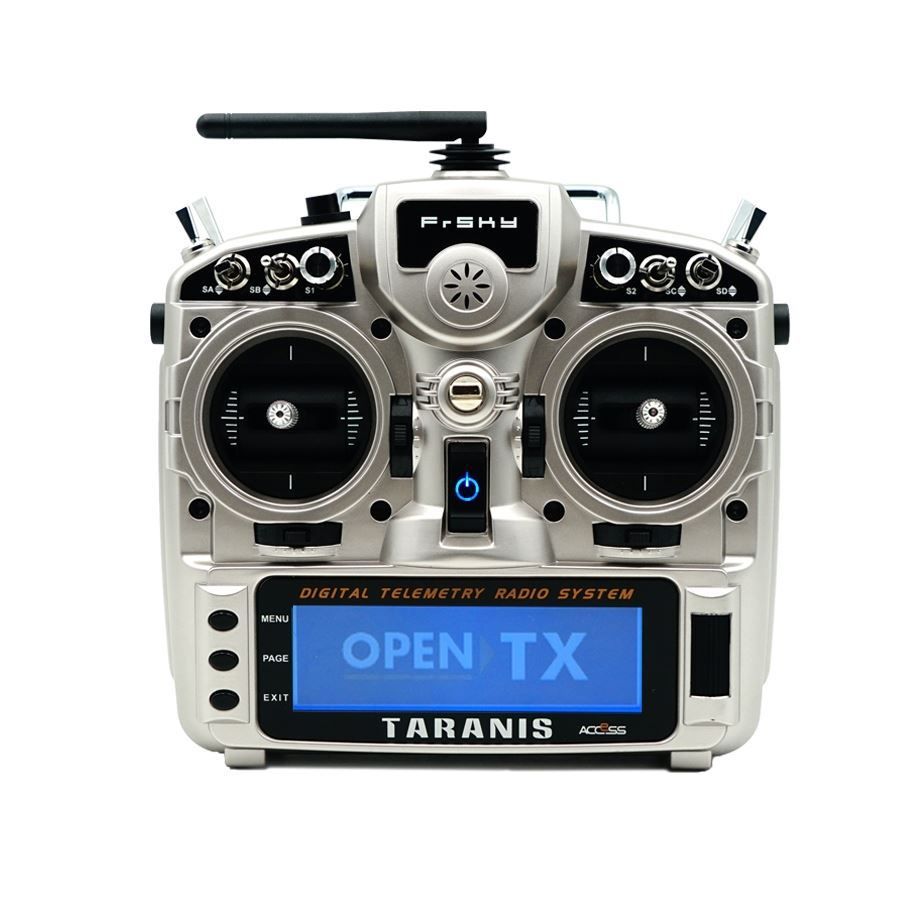 Front view of the FrSky X9D 2019 Series radio transmitter highlighting its controls and display.