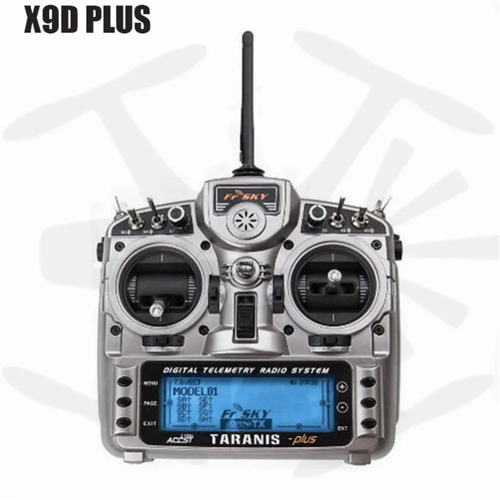 Front view of the FrSky X9D Series radio transmitter highlighting its controls and display.