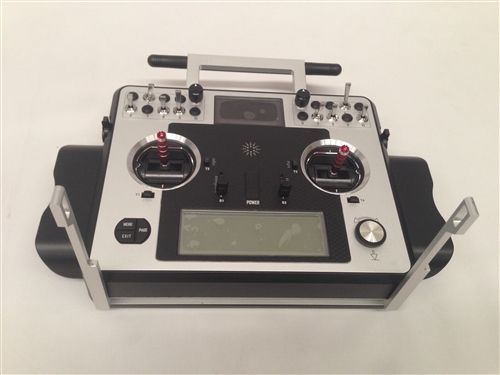 Front view of the FrSky X9E Series radio transmitter highlighting its controls and display.