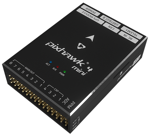 Holybro Pixhawk 4 Mini controller with bundled wiring harnesses and compact enclosure.
