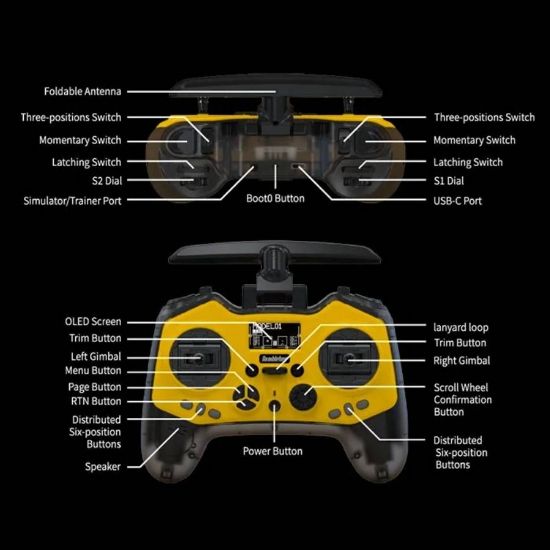 Front view of the Jumper Bumblebee radio transmitter highlighting its controls and display.