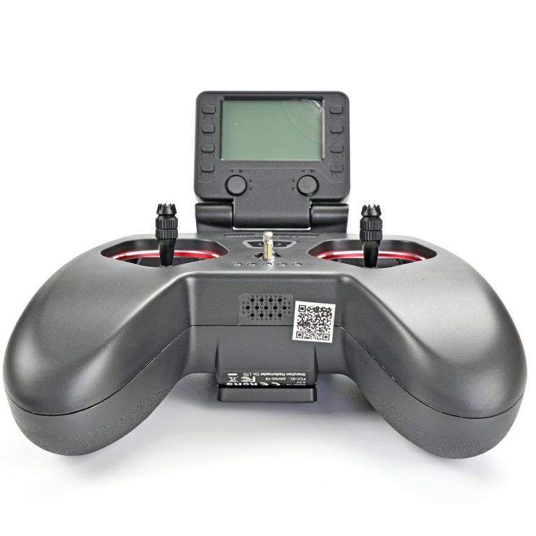 Front view of the RadioMaster T8 Pro radio transmitter highlighting its controls and display.